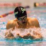Jacksons Justin Limberg competes in the 100 yard breaststroke during the Class 4A Boys Swim/Dive Championships on Feb. 16 at King County Aqutics Center in Federal Way. (Olivia Vanni / The Herald)