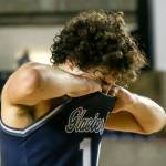 Glacier Peaks Brayden Quantrille reacts as the time runs down against Curtis at the Tacoma Dome on Feb. 27. The Grizzles lost 46-43. (Kevin Clark / The Herald)