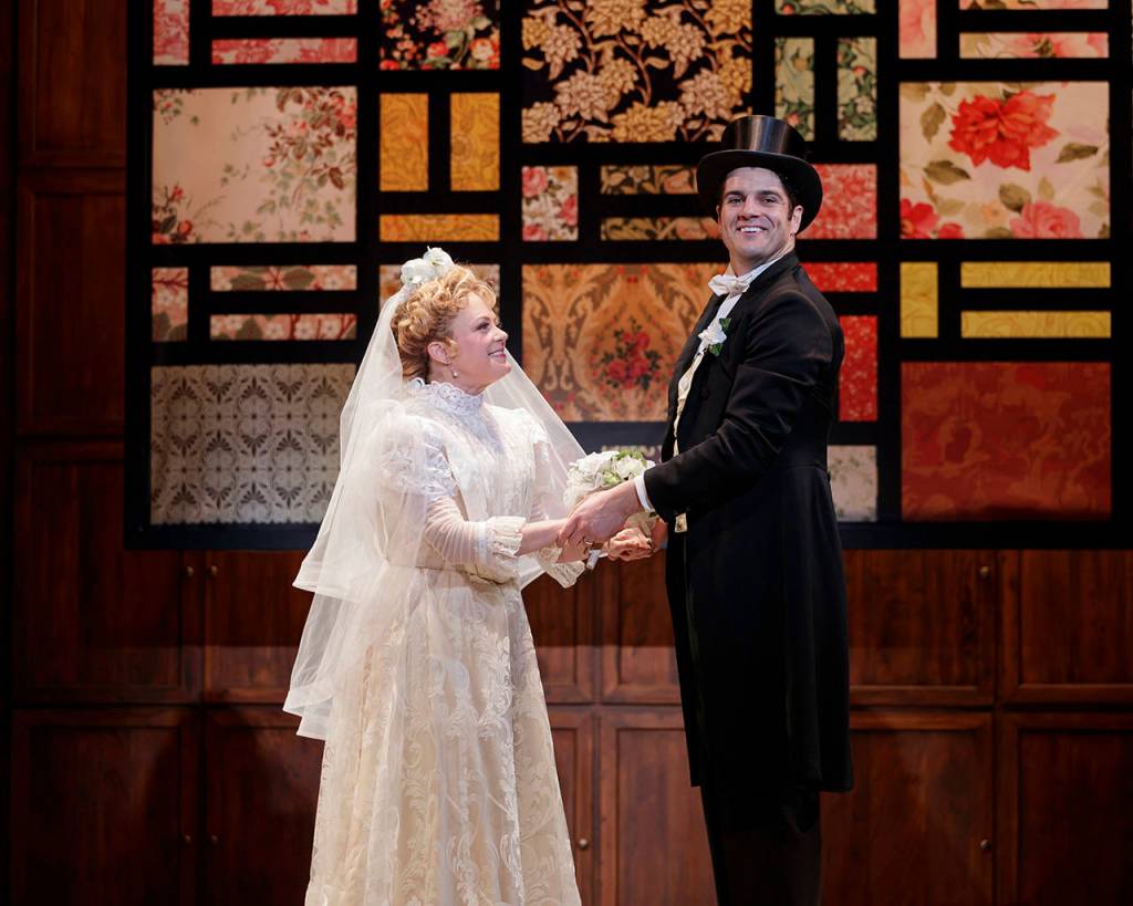 Kendra Kassebaum (Agnes) and Peter Saide (Michael) star in Village Theatres I Do! I Do! The musical about marriage is showing in Everett through March 24. (Mark Kitaoka)