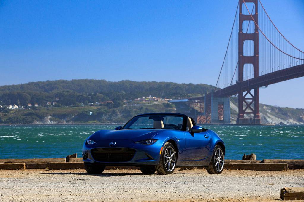 The 2019 Mazda MX-5 Miata roadster offers a choice of a six-speed manual or six-speed automatic transmission. (Manufacturer photo)