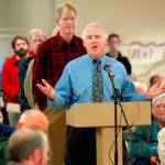 Dr. Scott Casselman speaks out against airport expansion at Paine Field during a 2005 town hall meeting in Mukilteo. Now that commercial airline service has started, the Mukilteo resident hasnt changed his views. (Dan Bates / The Herald)