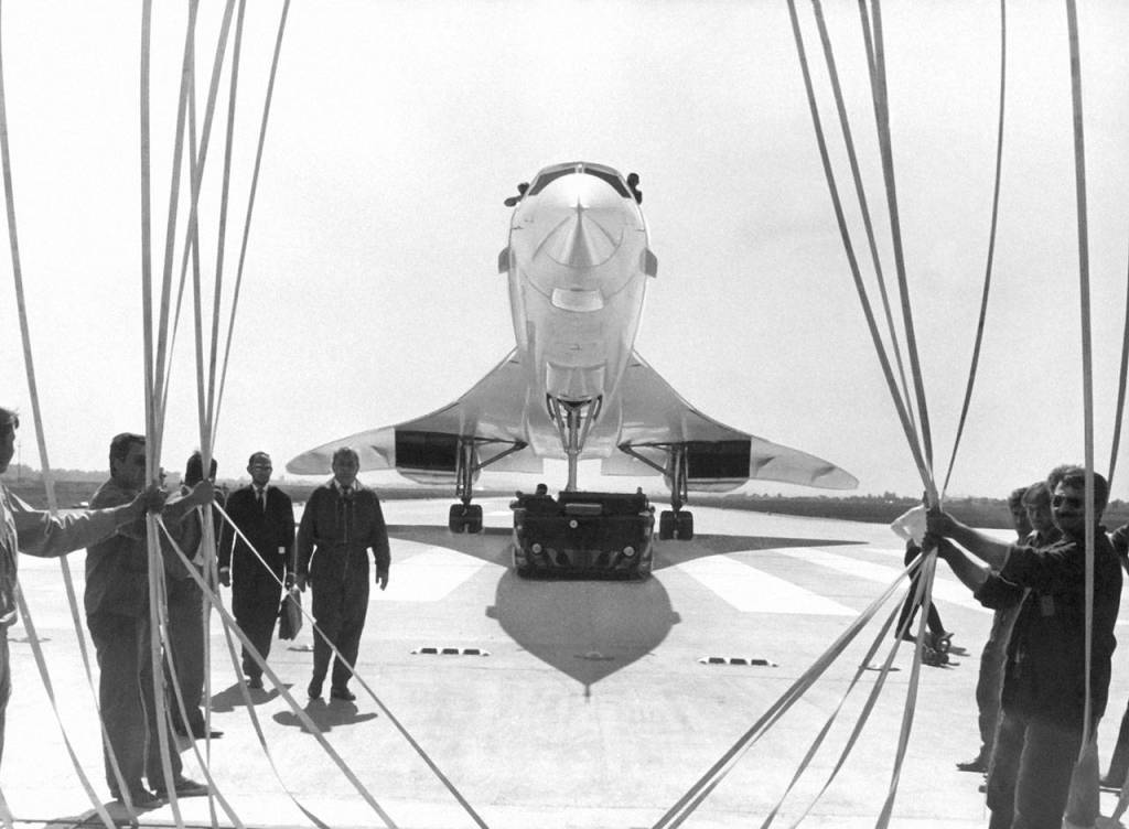 In this Aug. 21, 1968 photo, the British-French supersonic airliner Concorde prototype OOI makes its first formal taxiing trial. The trial included a test of the jets hydraulic and braking systems. (AP Photo, File)
