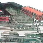 One of three options for the location of a proposed learning resource center at Everett Community College, with the building on the east side of Broadway and the street spanned by a pedestrian bridge. (Everett Community College)