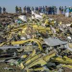 Wreckage at the scene of the crash of an Ethiopian Airlines Boeing 737 MAX 8 near Addis Ababa, Ethiopia, on Monday. (AP Photo/Mulugeta Ayene)
