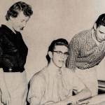 Artist Chuck Close (center) was among Ruth May Scougates students who worked on the yearbook at Everett High School. A photo from the 1957 Nesika shows Close and classmates Barbara Wick and Chuck Thorpe looking at his work. (Dan Bates / The Herald)