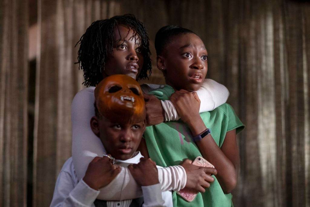 Evan Alex, Lupita Nyongo and Shahadi Wright Joseph in a spooky moment in Us. (Universal Pictures)