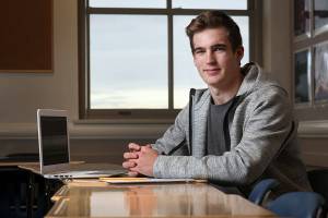 Brian King, second year center with the Everett Silvertips, is on track to be valedictorian of Everett Highs graduating class. (Kevin Clark / The Herald)