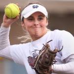 Kendall Curtis throws during practice at Glacier Peak High School in Snohomish on March 14, 2019. (Kevin Clark / The Herald)