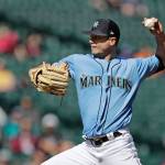 Mariners starting pitcher Wade LeBlanc throws against the Padres during the first inning of an exhibition game on March 26, 2019, in Seattle. (AP Photo/Ted S. Warren)
