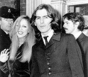 Associated Press file                                Beatle George Harrison and his wife, Pattie Boyd, leave court at Walton-on-Thames, England, on March 31, 1969. They pleaded guilty to having marijuana in their suburban home, and were fined $600.