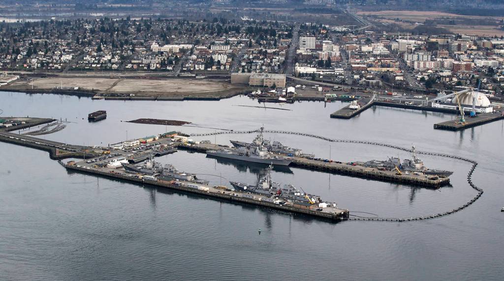 Destroyers docked at Naval Station Everett on Tuesday, Jan. 15, 2019 in Everett. (Andy Bronson / Herald file)
