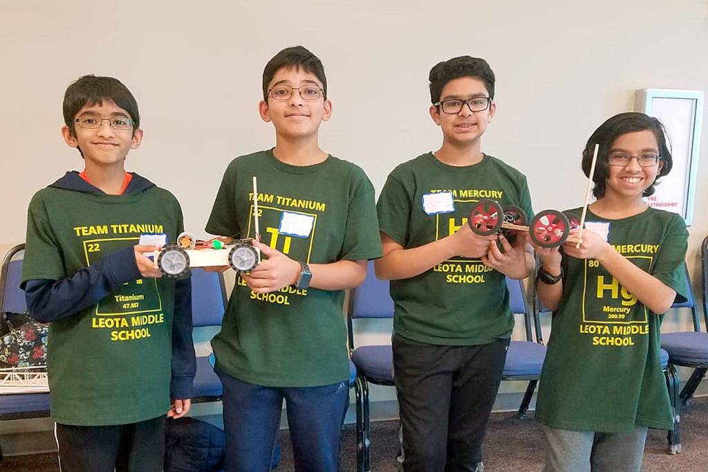 Battery Buggy Team members Shrihan Thirunahari, Srikar Gurram, Darsh Shenoy and Shivank Bhargava. (Northshore School District)