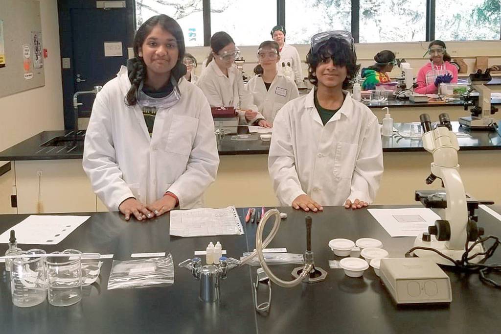 The Leota Middle School CrimeBusters team, which competed in the Science Olympiad Club Southwest Regional Tournament, are Nivedita Raj and Anish Pamuru. (Northshore School District)