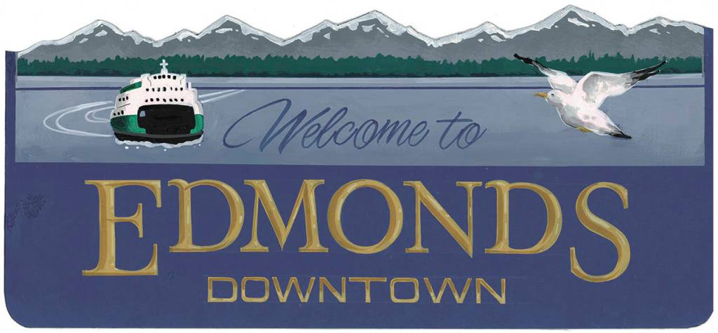 Sign painter Mack Beneks design to replace the existing Edmonds welcome sign received 29 percent of the vote from an open house and online survey. (Mike McMurray)