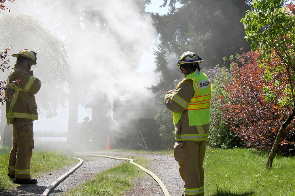Smoke fills the air during a training drill Tuesday at the fire station on Shoultes Road. (Marysville Fire District)