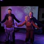 Phoenix Theatre uses video projections in a scene from Ripchord where its main characters skydive. Pictured are Melanie Calderwood and Greg Klaciak at left and Susan Connors and Renee Gilbert at right. (Photo by Jim Sipes)