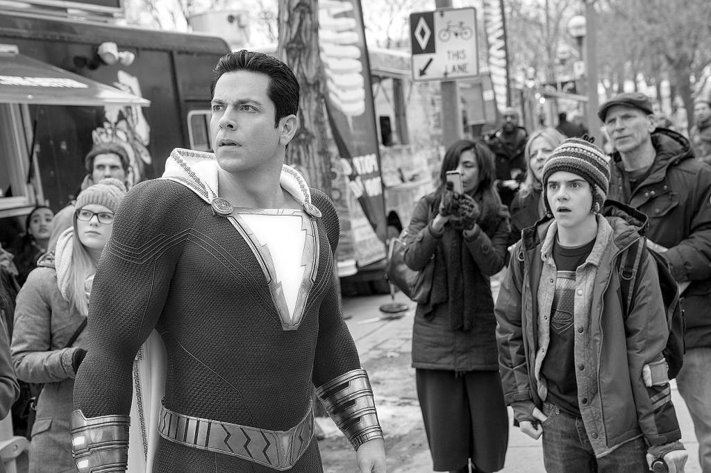 Warner Bros. Entertainment                                Zachary Levi, left, and Jack Dylan Grazer fight for justice in Shazam!