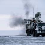 A Russian militarys Pansyr-S1 air defense system fires at a practice target during a military drill on Kotelny Island on Wednesday. (AP Photo/Vladimir Isachenkov)
