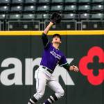 Edmonds-Woodways Thomas Blahous makes a catch in the spacious outfield of T-Mobile Park. (Olivia Vanni / The Herald)