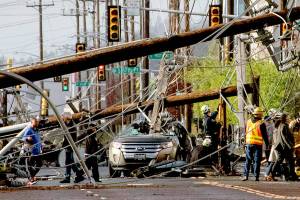 After a utility pole crushed their car, they had to laugh