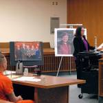 Benjamin G. Bonner (seated) sits with attorney John Hayden (left) as Clallam County chief criminal deputy prosecuting attorney Michele Devlin reads a narrative describing the death of Cynthia Little of Sequim and her dog, Jack, during Bonners sentencing Tuesday in Clallam County Superior Court in Port Angeles. (Keith Thorpe / Peninsula Daily News)