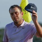 Italys Francesco Molinari tips his hat on the 18th green after the third round of the Masters on April 13, 2019, in Augusta, Ga. (AP Photo/Chris Carlson)