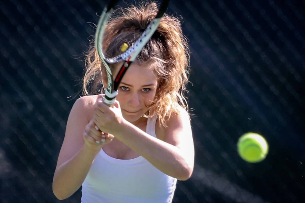 Kate Ivens, Shorecrest sophomore, practices her game at Shoreview Park on April 4. (Kevin Clark / The Herald)