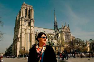 Jessica Pavish at the Notre Dame Cathedral earlier this month. The Everett woman and her husband, Jim Arrabito, have visited Paris many times. Pavish said the cathedral, which burned Monday, has weathered many disasters. (Photo Jim Arrabito)