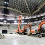 The interior of KeyArena in the midst of a $900 million renovation during media day on April 18, 2019, in Seattle. (Kevin Clark / The Herald)