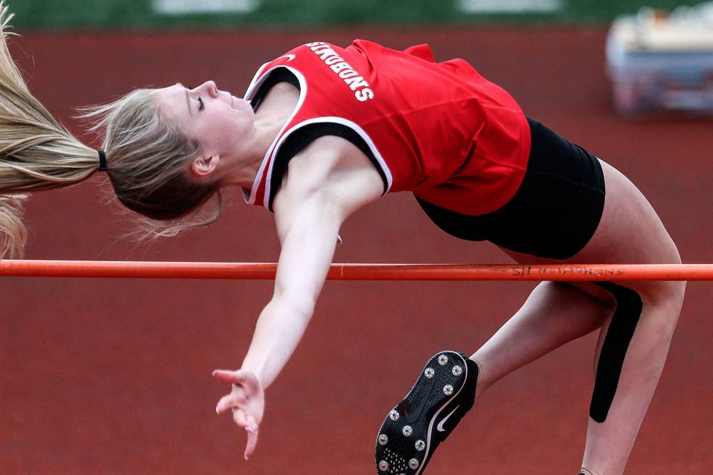 Snohomishs Bree Nichols tied for third place in the high jump. (Kevin Clark / The Herald)