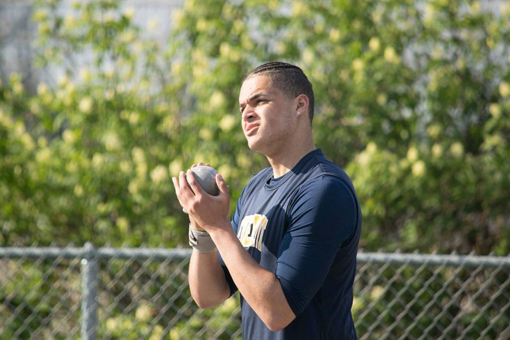 Everetts Jayden White earned a pair of top-four finishes, including a second-place finish in the shot put. (Katie Webber / The Herald)