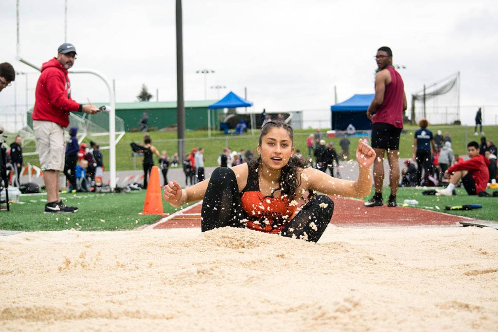 Monroes Hannah Ganashamoorthy, who earned three top-three state medals last year, finished fourth in the long jump. (Katie Webber / The Herald)