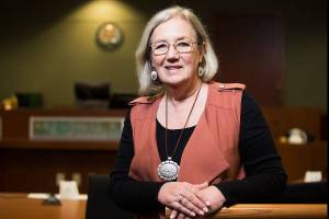 Hannah Patterson is a court-appointed special advocate (CASA) who represents the best interests of children during the court process. In a courtroom at the Denney Juvenile Justice Center on Wednesday, April 24, 2019 in Everett, Wash. (Andy Bronson / The Herald)