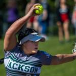 Jacksons Iyanla De Jesus winds up for a pitch during a game against Glacier Peak at Jackson High School on April 24, 2019, in Mill Creek. (Olivia Vanni / The Herald)