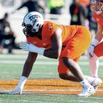 TCUs L.J. Collier lines up during the Senior Bowl on Jan. 26 in Mobile, Alabama. The Seahawks selected Collier with the 29th pick in the first round of the NFL draft Thursday. (AP Photo/Butch Dill)