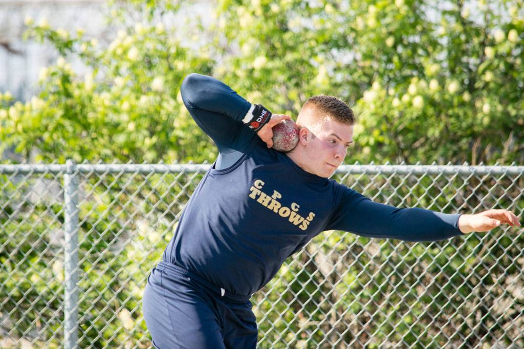 Cedar Park Christians Samuel Van Peursem, a University of Washington signee, received Athlete of the Week honors from the WIAA after winning a pair of throwing events at the prestigious Eason Invitational on April 20 in Snohomish. (Katie Webber / The Herald)