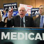 Sen. Bernie Sanders, joined by, Sen. Kirsten Gillibrand (left) and Sen. Jeff Merkley (front right), introduces the Medicare for All Act of 2019 on Capitol Hill in Washington on April 10. (AP Photo/Manuel Balce Ceneta)