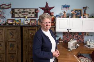 All things red, white and blue have a place in her sewing room