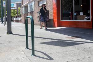 A new bike rack outside Karls Bakery and Cafe on Wetmore in downtown Everett. (Lizz Giordano / The Herald)