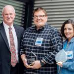 Emmett Heath, Community Transit CEO (left), Craig Ferguson (center) and Lynda Newton (right). Ferguson and Newton were named 2019 Commuter Champions by the transit agency. (Community Transit)