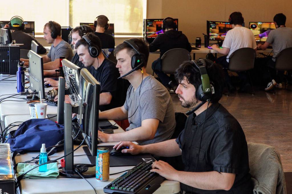 Gamers play Counter-Strike in a Northwest ESports tournament on April 27, 2019, at Willis Tucker Community Activity Center in Snohomish. (Kevin Clark / The Herald)