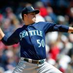 Seattle starting pitcher Erik Swanson picked up his first win of the season Sunday. He took a no-hitter into the sixth inning in the Mariners 10-0 win over Cleveland. (AP Photo/Ron Schwane)