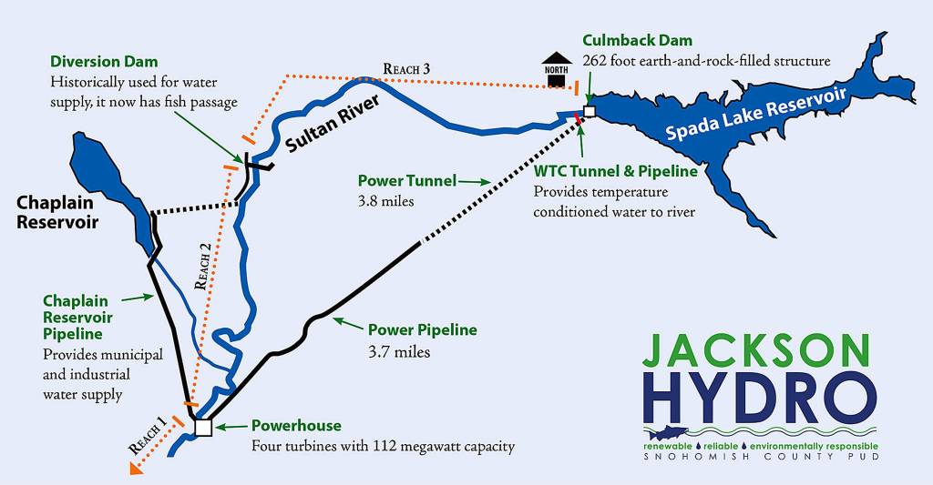 A map of the Jackson Hydroelectric Project and Culmback Dam. (Snohomish County Public Utilities District)