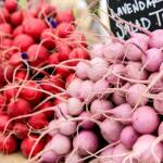 Lavender turnips add color to the Snohomish Farmers Market on Thursday afternoon. (Kevin Clark / The Herald)