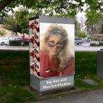 This photo illustration is a mockup of what the traffic signal box might look like for Lynnwoods Big Hair and Blue Eye Shadow photo contest to art up a box near the Alderwood mall. Thats Shannon Sessions, Lynnwood city councilwoman, in her 1988 Meadowdale High School graduation photo. (City of Lynnwood)