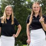 Lakewood freshmen Mandy Harrison, left, and Malia Schroeder have each hit a hole-in-one this season for the Cougars. (Andy Bronson / The Herald)