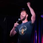 Andrew Frank gets laughs during his stand-up routine at the Comedy Garage, a weekly comedy showcase and open mic at Tony Vs Garage in Everett. Frank will be heading to Scotland in August to perform in the Edinburgh Fringe Festival. (Andy Bronson / The Herald)