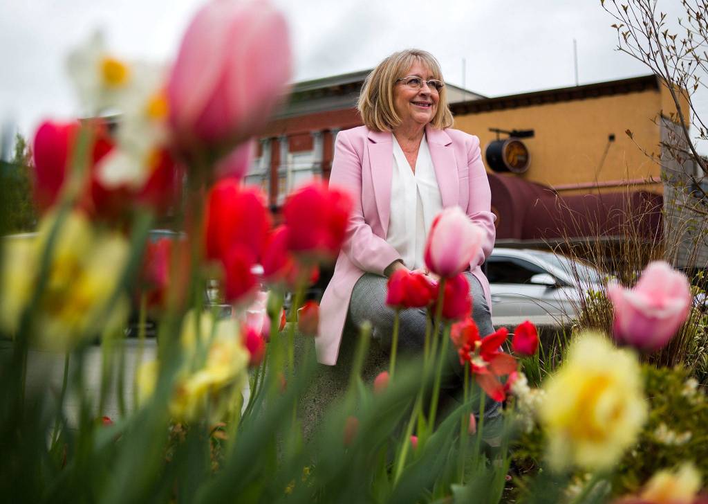 Arlington mayor Barbara Tolbert in the Mayors Garden on April 17 in Arlington. (Olivia Vanni / The Herald)