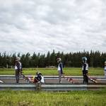Participants line up for their turn for a practice luge run down the track during the USA Luge Slider Search program Sunday at Arrowhead Ranchon Camano Island. (Olivia Vanni / The Herald)