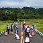 Participants walk onto the track during the USA Luge Slider Search program Sunday at Arrowhead Ranch on Camano Island. (Olivia Vanni / The Herald)